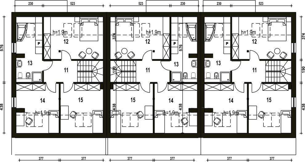 Poddasze projektu Mazurek II z garażem 1-st. szeregówka [A-SZ]