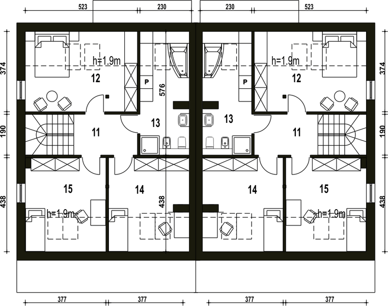 Poddasze projektu Mazurek II z garażem 1-st. bliźniak [A-BL2]