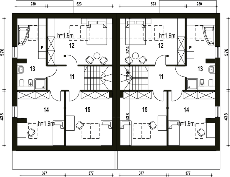 Poddasze projektu Mazurek II z garażem 1-st. bliźniak [A-BL1]