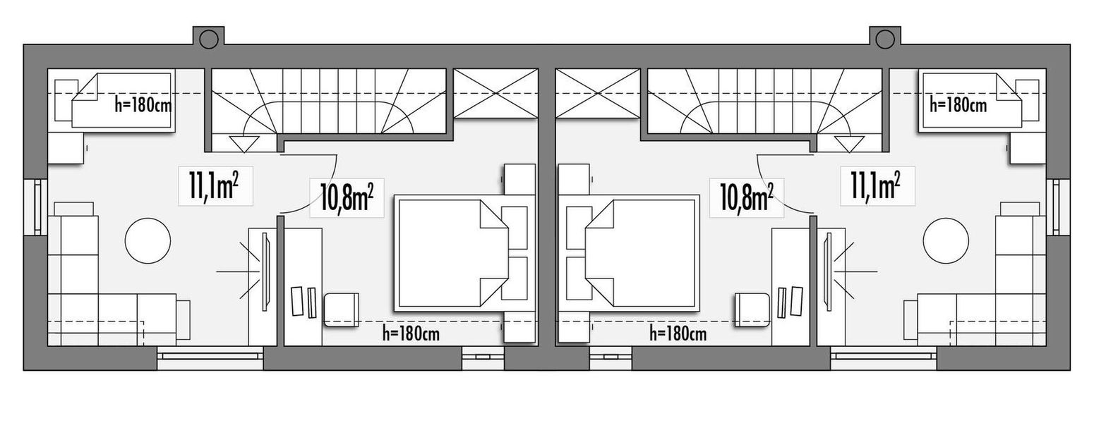 Piętro 1 projektu Mikrus letniskowy podwójny