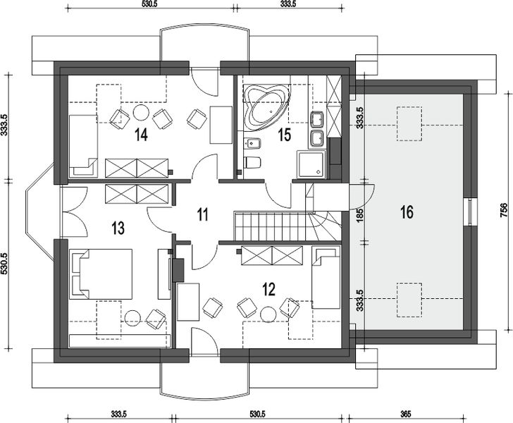 Poddasze projektu Dom Dla Ciebie 3 z garażem 1-st. [A2]