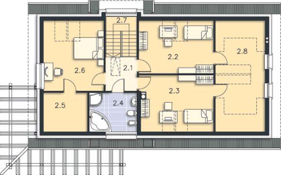 Projekt domu Tokio VII DCP190f - rzut poddasza, dom liczy 5 pokoje, 2 łazienki i wc