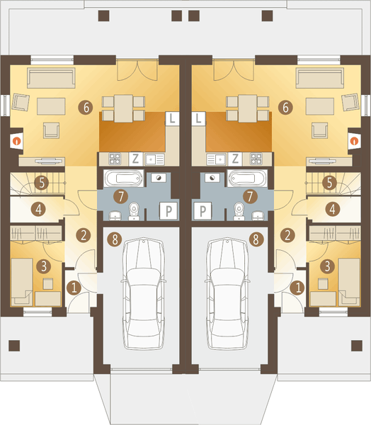 Parter projektu Norbert z garażem 1-st. bliźniak [A-BL1]