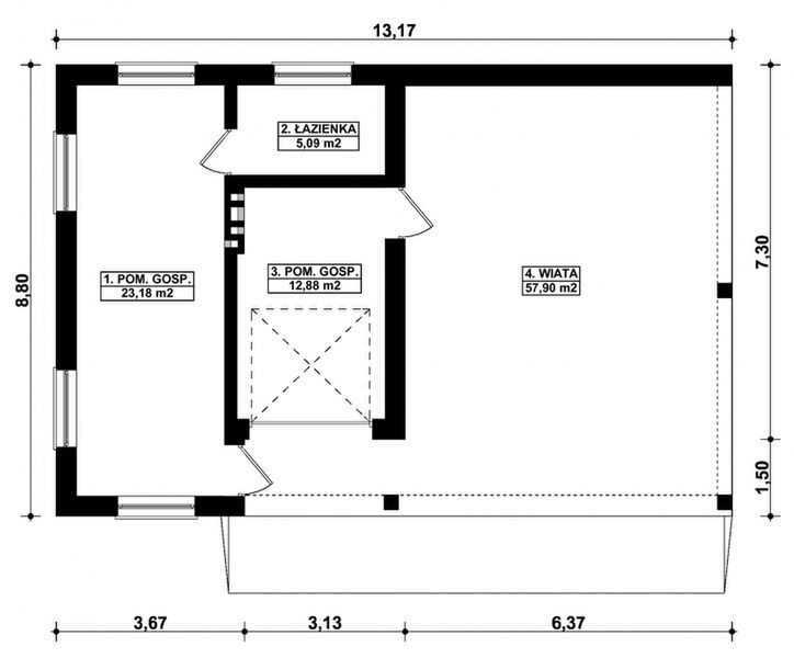 Parter projektu G372 - Budynek gospodarczy