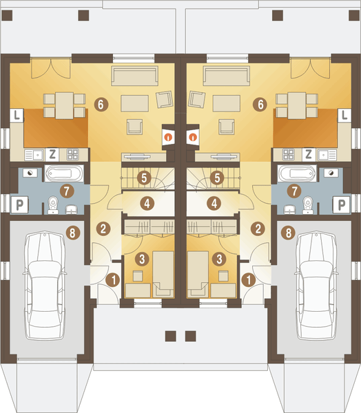 Parter projektu Norbert z garażem 1-st. bliźniak [A-BL2]