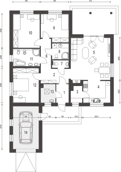 Parter projektu Nasturcja z garażem 1-st. [A]