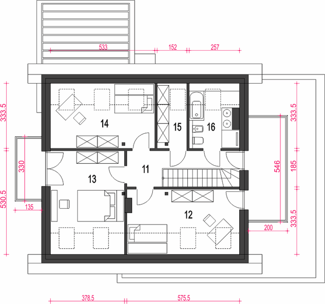 Poddasze projektu Argos z garażem 1-st. [A]