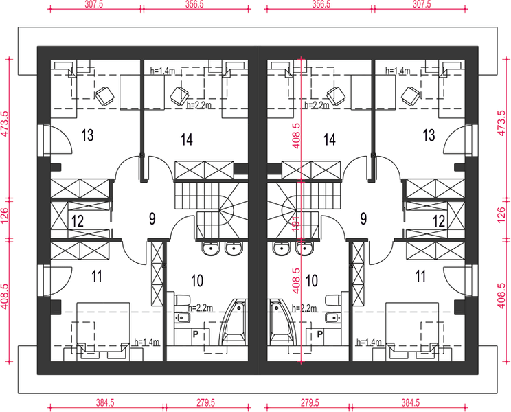 Poddasze projektu Agat z wiatą bliźniak [A-BL]