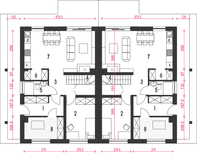 Parter projektu Agat bez garażu bliźniak [B-BL]