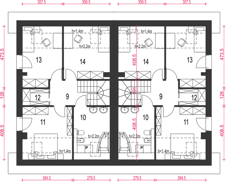Poddasze projektu Agat bez garażu bliźniak [B-BL]