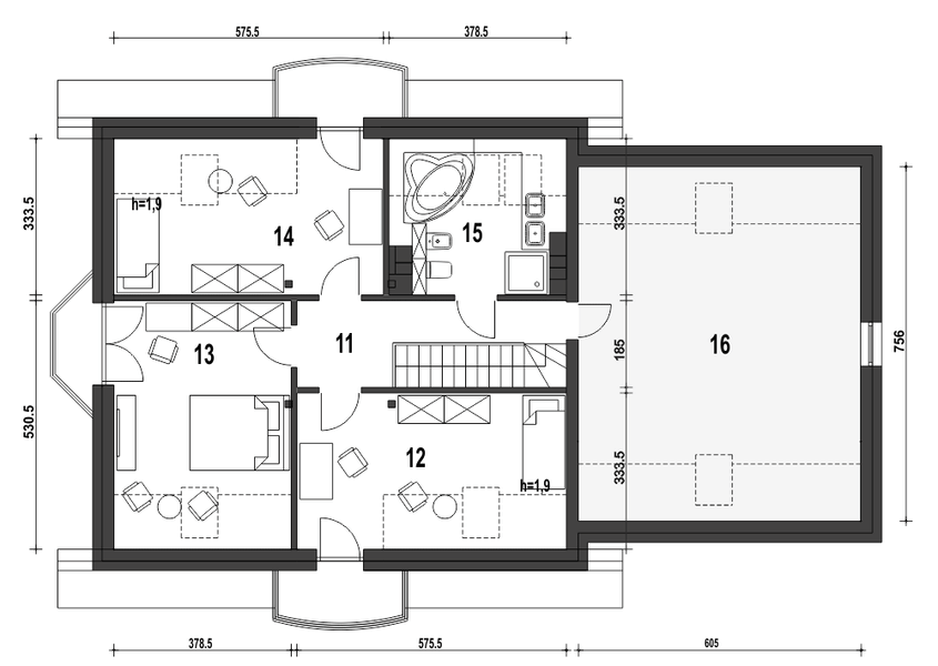 Poddasze projektu Dom Dla Ciebie 1 w2 z garażem 2-st. [A1]
