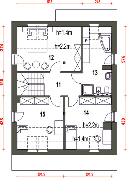 Poddasze projektu Mazurek III z garażem 1-st. [A]