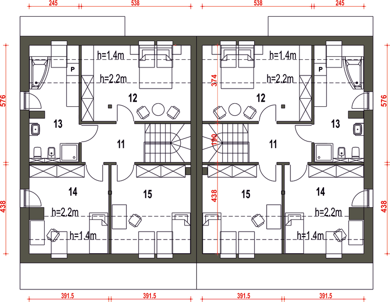 Poddasze projektu Mazurek III z garażem 1-st. bliźniak [A-BL1]