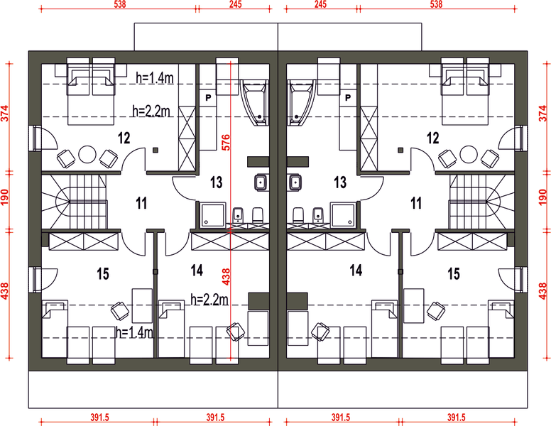 Poddasze projektu Mazurek III z garażem 1-st. bliźniak [A-BL2]