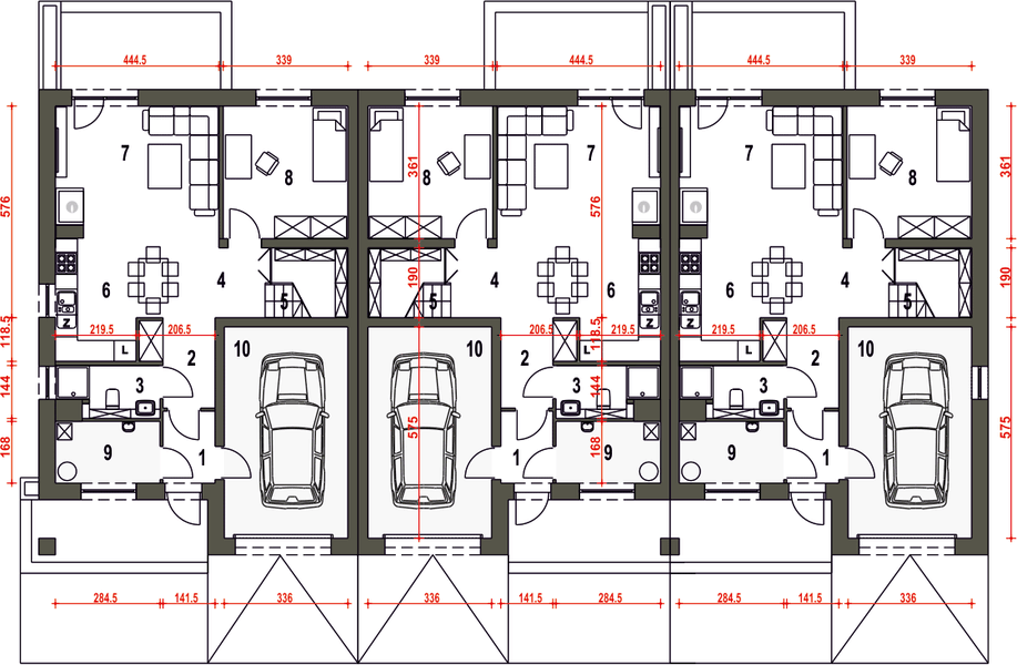 Parter projektu Mazurek III z garażem 1-st. szeregówka [A-SZ]