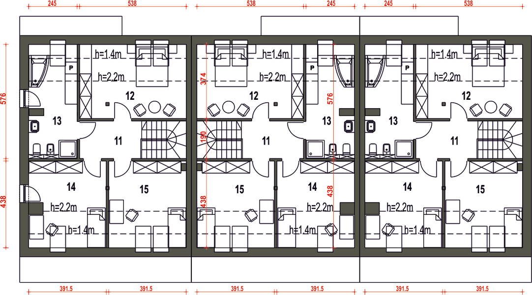 Poddasze projektu Mazurek III z garażem 1-st. szeregówka [A-SZ]