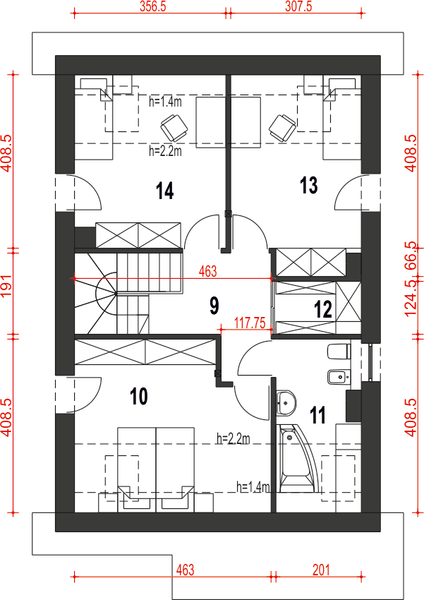 Poddasze projektu Agat II z wiatą [A]