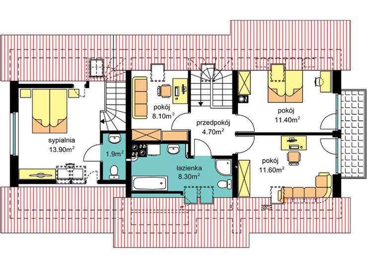 Poddasze projektu BS-07 wariant 1 dwulokalowy