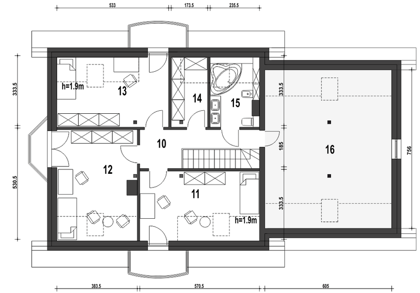 Poddasze projektu Dom Dla Ciebie 1 w4 z garażem 2-st. [A1]