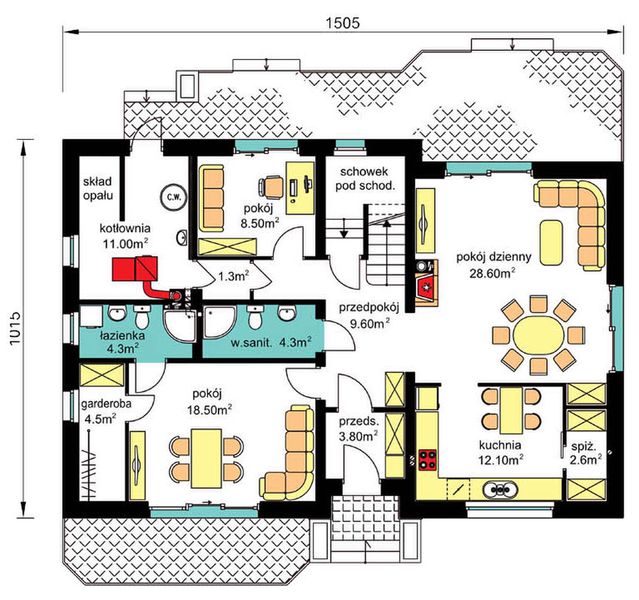 Parter projektu BS-16 wariant 1 dwulokalowy