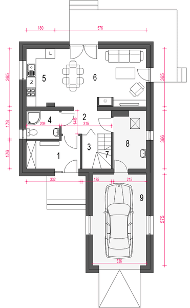 Parter projektu Egon z garażem 1-st. [A]
