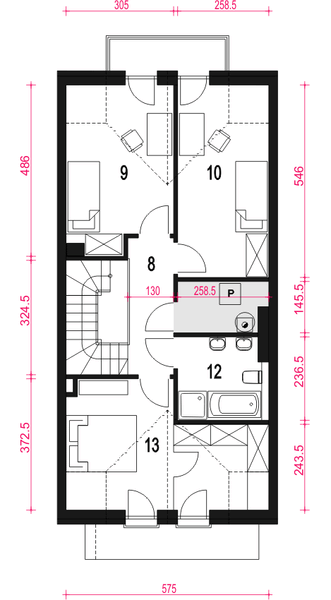 Poddasze projektu Jukka z garażem 1-st. szeregówka [A-SZ]