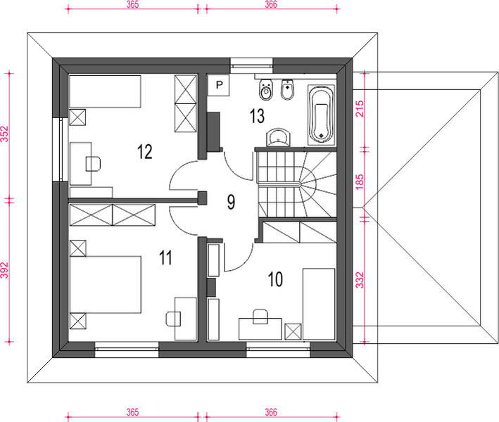 Piętro 1 projektu Egon III z garażem 1-st. [A]
