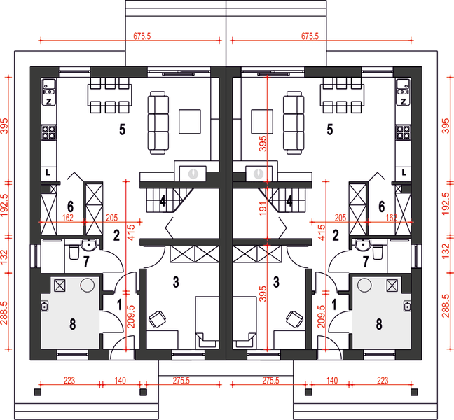 Parter projektu Agat II bez garażu bliźniak [B-BL2]