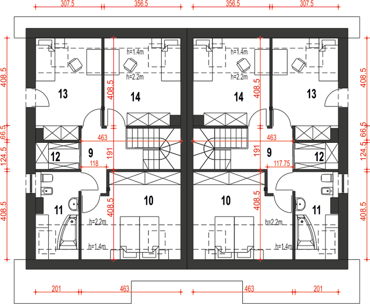 Poddasze projektu Agat II bez garażu bliźniak [B-BL2]