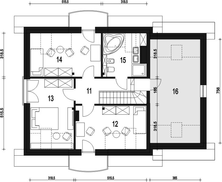 Poddasze projektu Dom Dla Ciebie 5 z garażem 1-st. [A2]