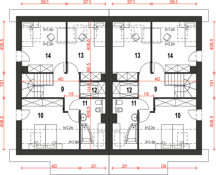 Poddasze projektu Agat II bez garażu bliźniak [B-BL1]