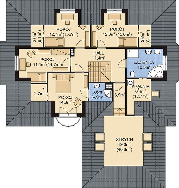 Poddasze projektu APS 255 dwurodzinny