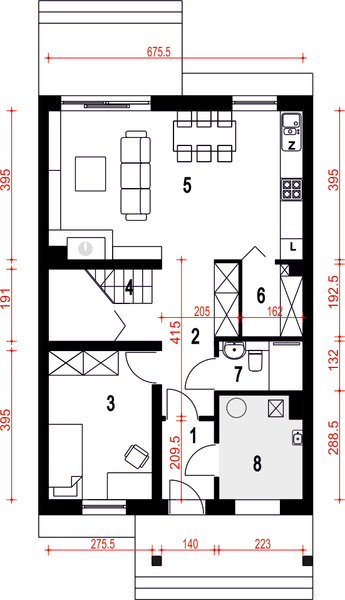 Parter projektu Agat II bez garażu szeregówka [A-SZ]