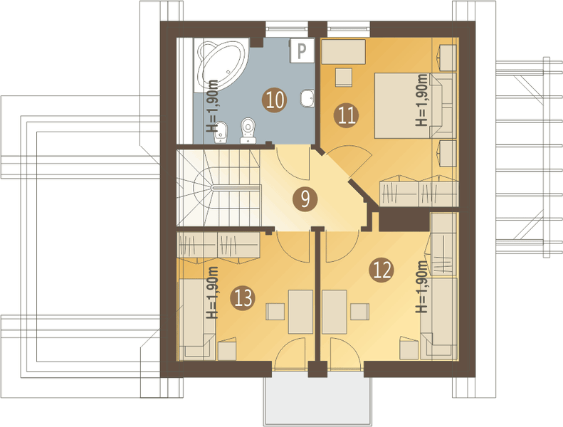 Poddasze projektu Ala III z garażem 1-st. [A]