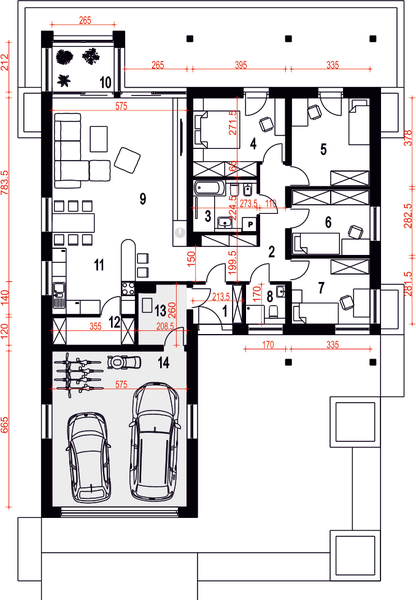 Parter projektu Cyrus IV z garażem 2-st. [A]