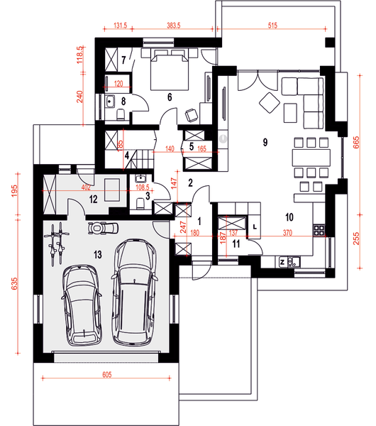 Parter projektu Nowa z garażem 2-st. [A]