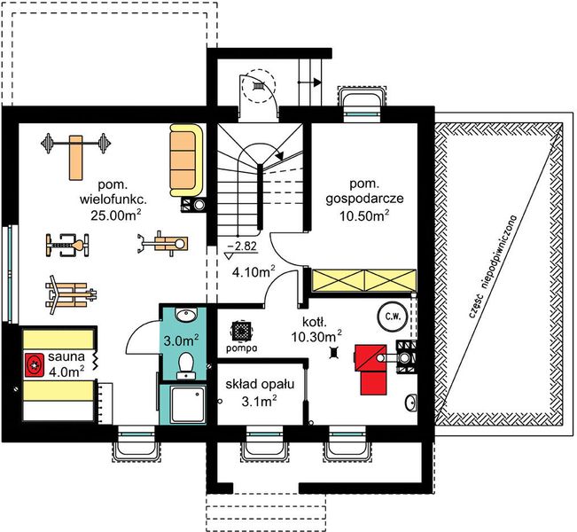 Piwnica projektu BW-49 wariant 9 podpiwniczony