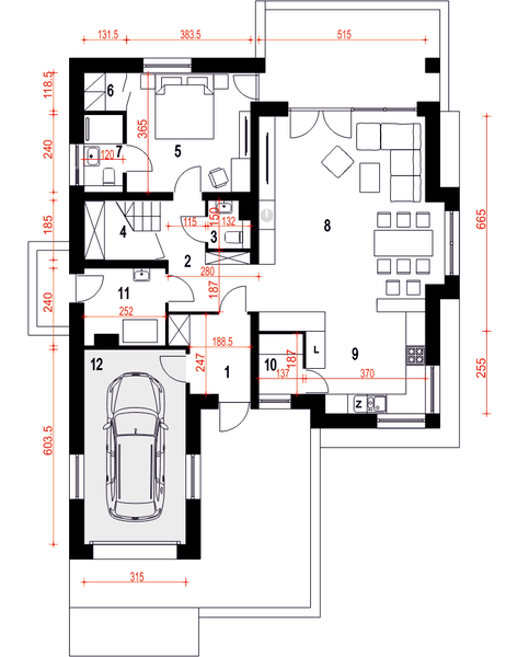 Parter projektu Nowa z garażem 1-st. [A1]
