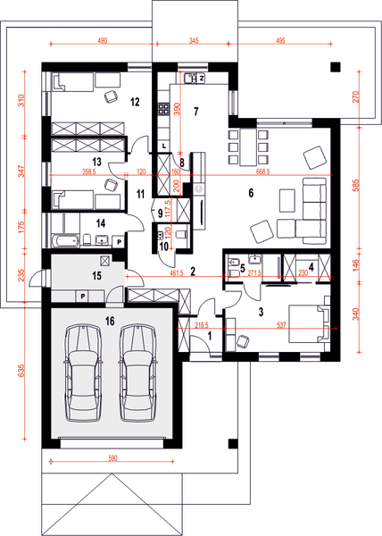 Parter projektu Pogodna II z garażem 2-st. [A]