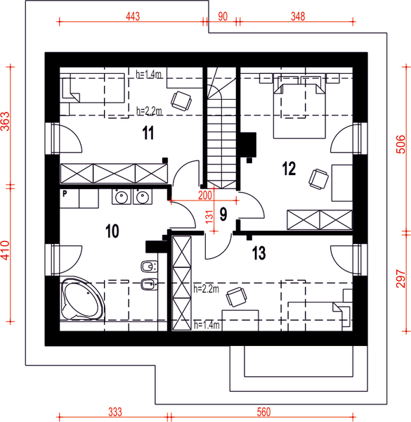 Poddasze projektu Biała z garażem 1-st. [A]