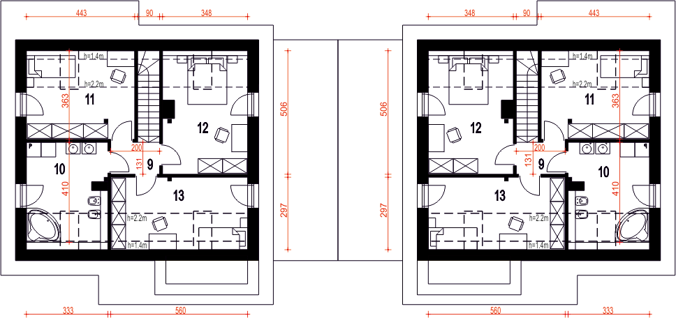 Poddasze projektu Biała z garażem i wiatą bliźniak [A1-BL]