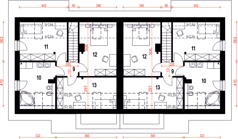 Poddasze projektu Biała z garażem 1-st. bliźniak [A-BL]
