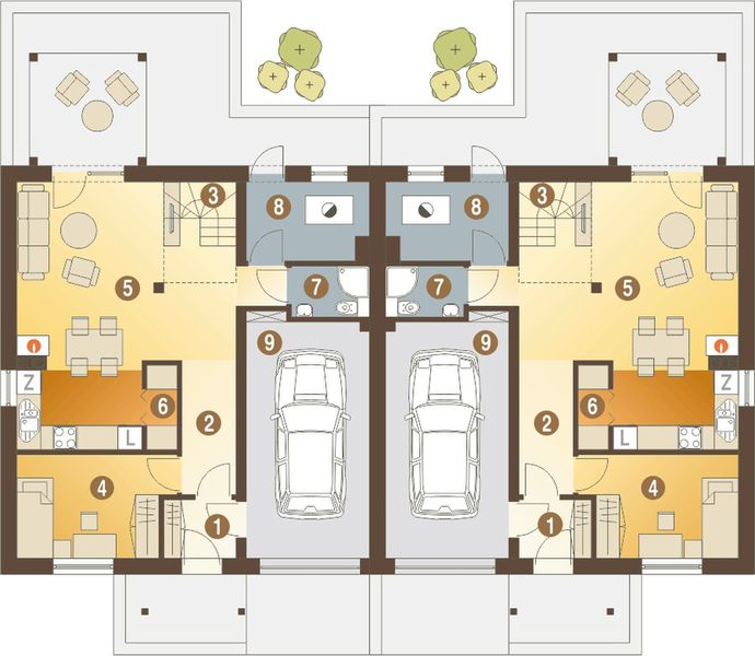 Parter projektu Jarząbek II z garażem 1-st. bliźniak [A1-BL1]