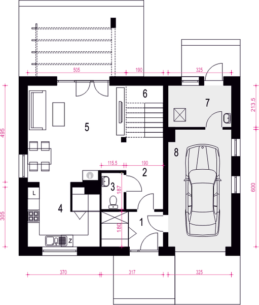 Parter projektu Igor z garażem 1-st. [A]