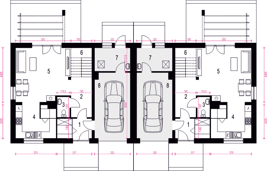 Parter projektu Igor z garażem 1-st. bliźniak [A-BL]