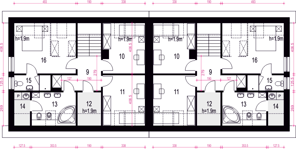 Poddasze projektu Igor z garażem 1-st. bliźniak [A-BL]