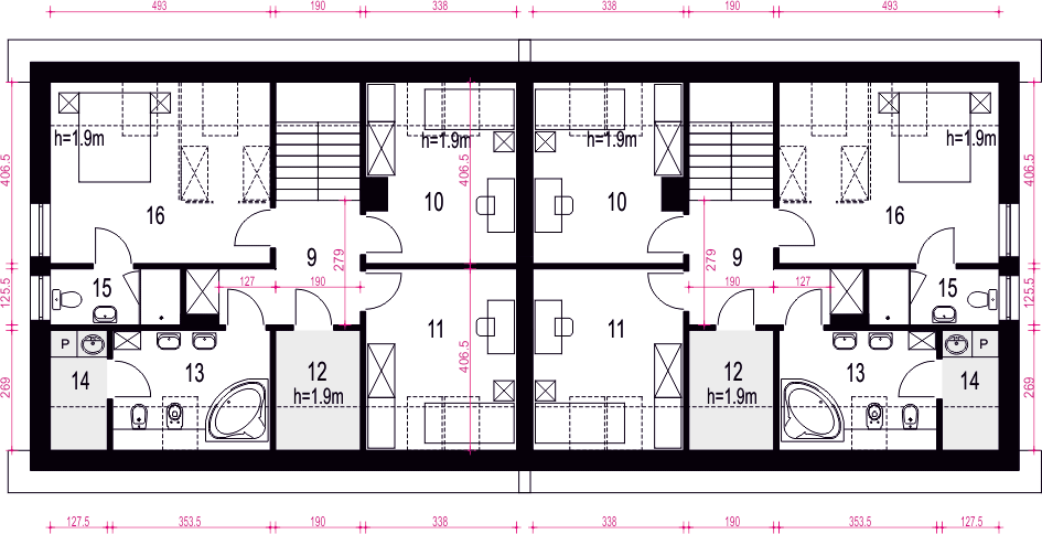 Poddasze projektu Igor z garażem 1-st. bliźniak [A1-BL]