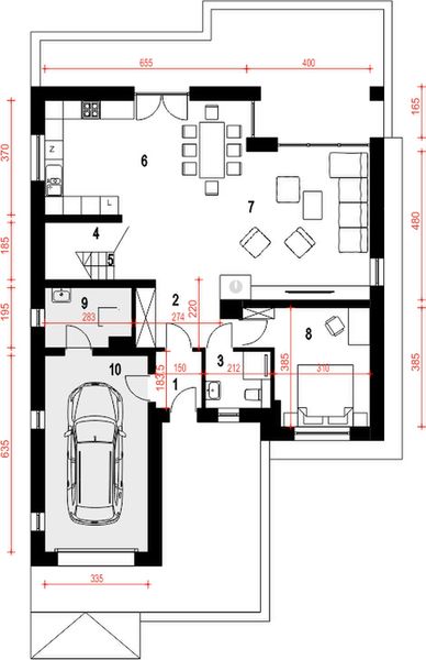 Parter projektu Nowa II z garażem 1-st. [A1]