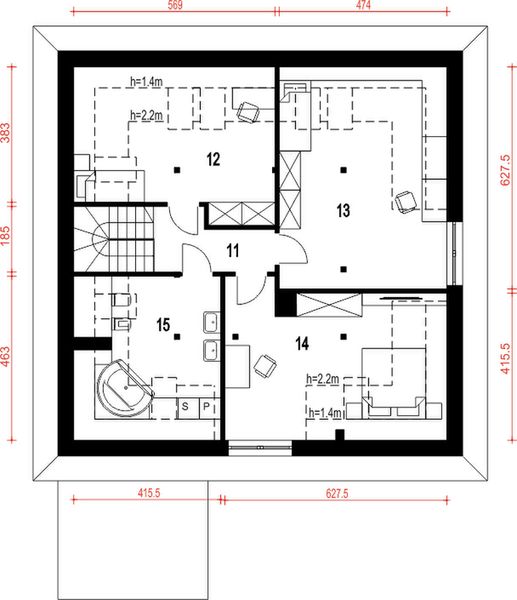 Poddasze projektu Nowa II z garażem 1-st. [A1]