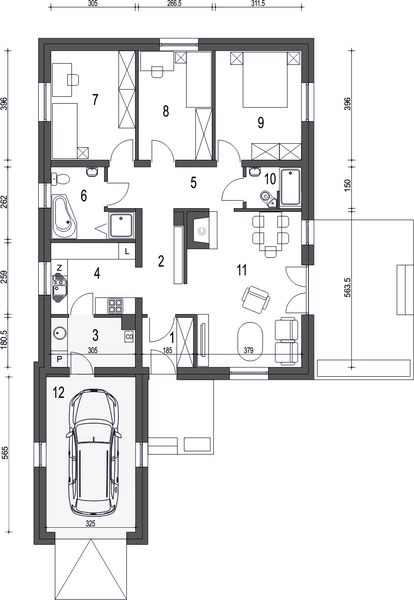 Parter projektu Bogna II z garażem 1-st. [A]